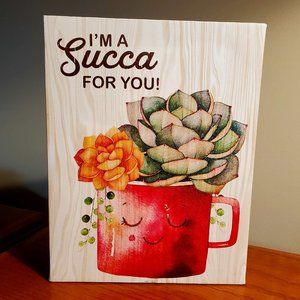 Canvas Print Wall Art, I'm a Succa For You, Glitter Red, Succulent Art